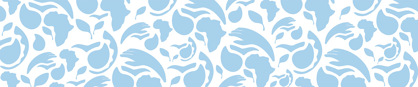 Placeholder GCBC illustration in light blue that includes an abstract rendering of hands, a water drop, lead, the African continent and a bird